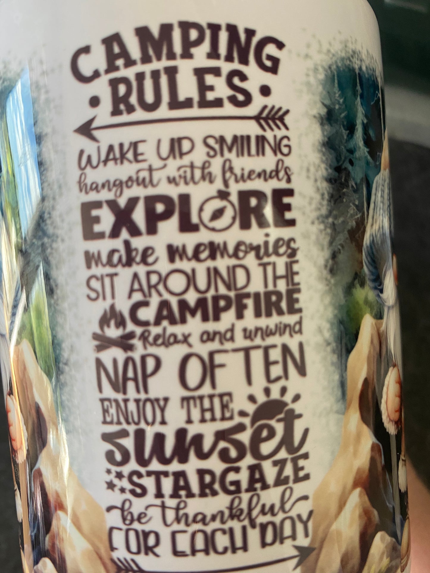 Camping Tasse mit Zwergenmotiv | Keramiktasse 330 ml | „Camping Rules“ Sublimationsdruck