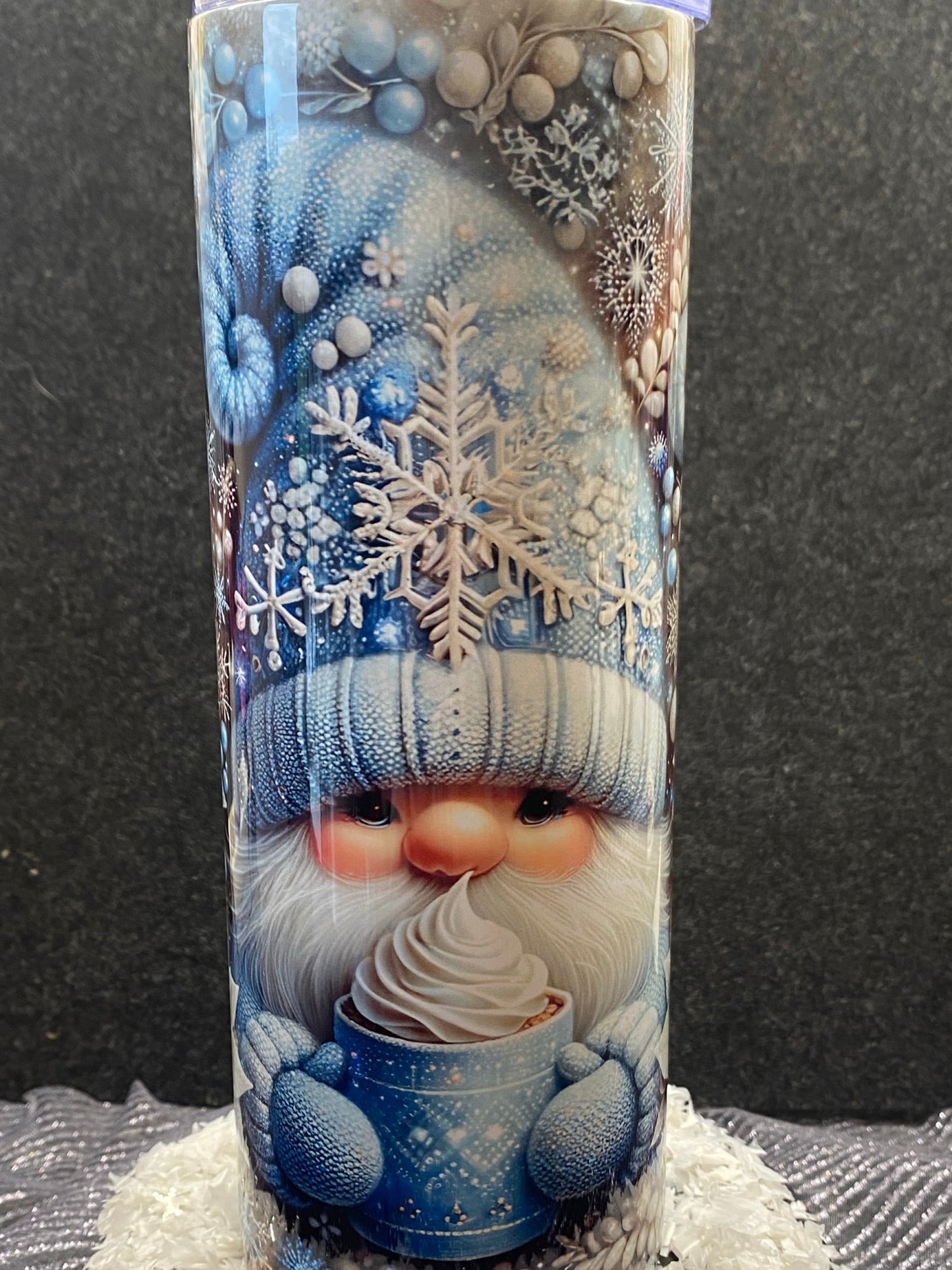 ☕️ Thermobecher „Winterwichtel mit Kakao“ – Blaues Schneeflockenmotiv