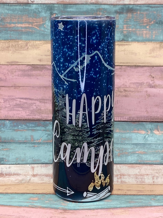 Edelstahltumbler „Happy Camper“ – 20 oz (ca. 590 ml)