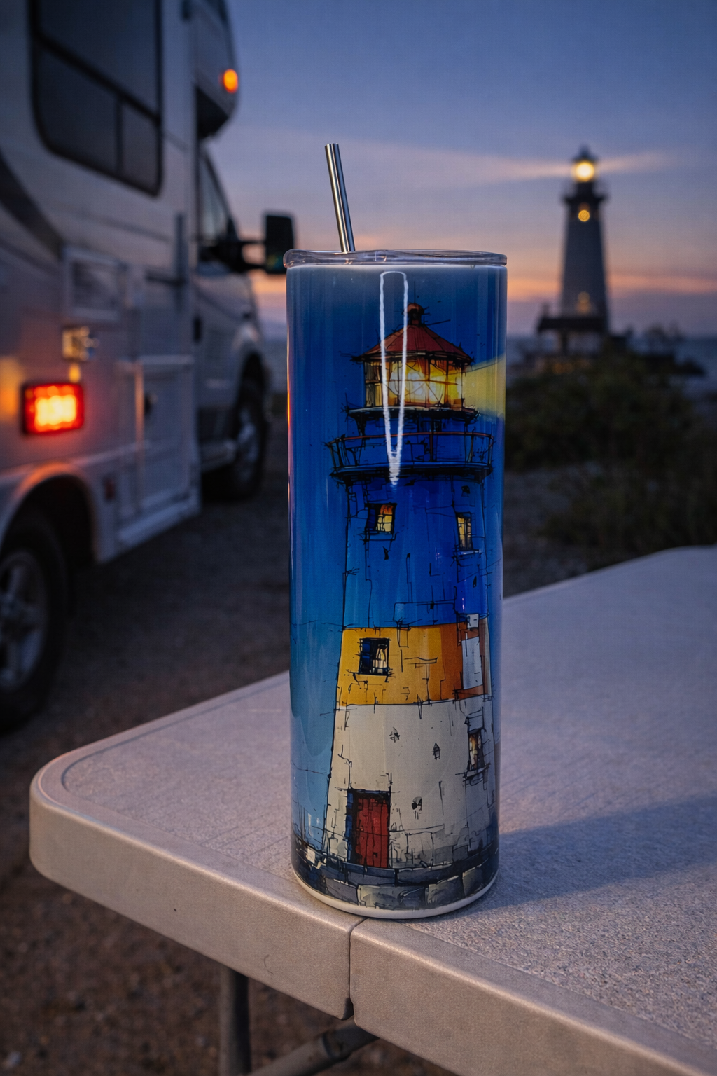 Edelstahl Tumbler „Leuchtturm am Meer“