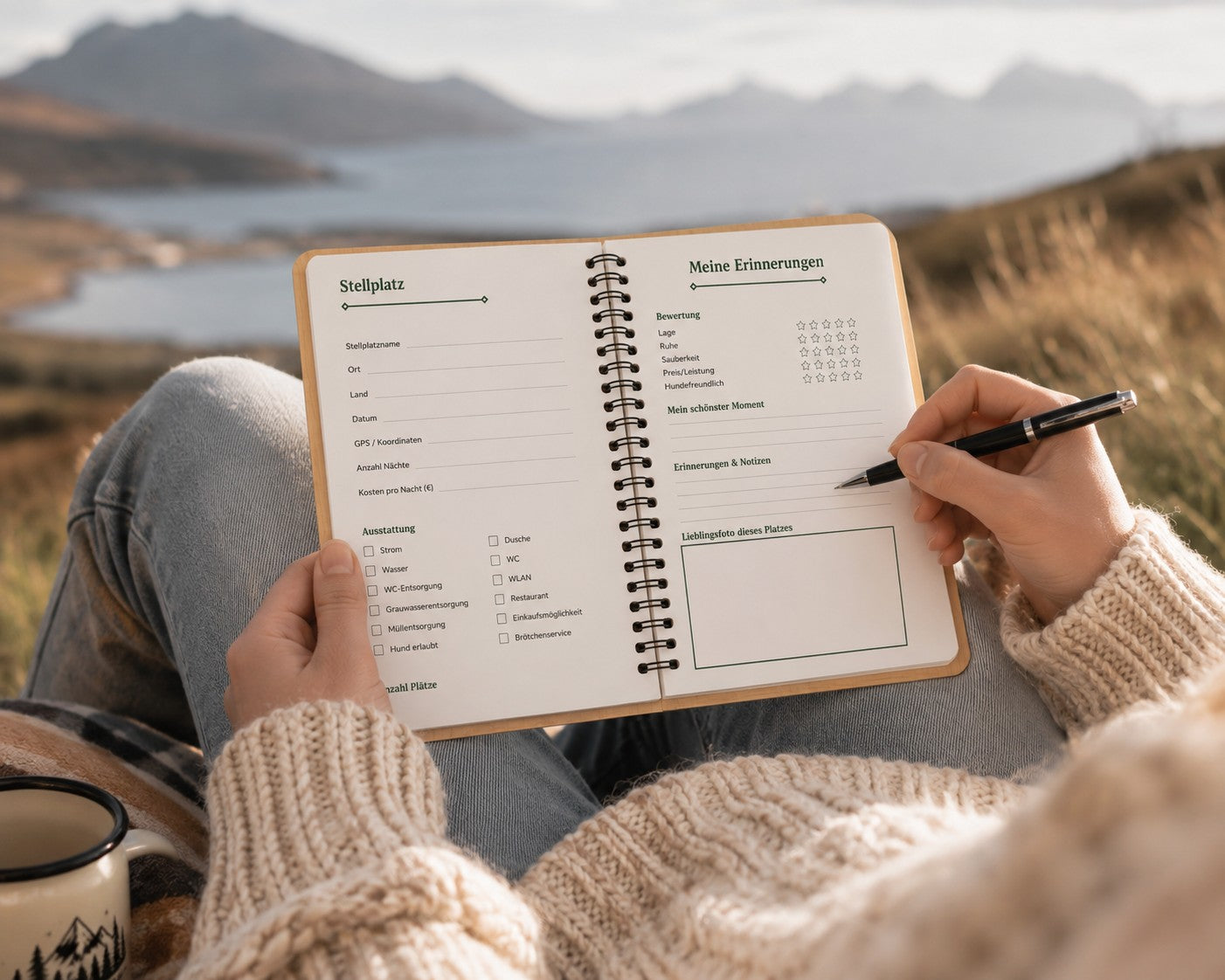 Stellplatzbuch Nordkap Edition aus Holz – Camping Tagebuch für Wohnmobil & Camper | Handgefertigtes Reisetagebuch