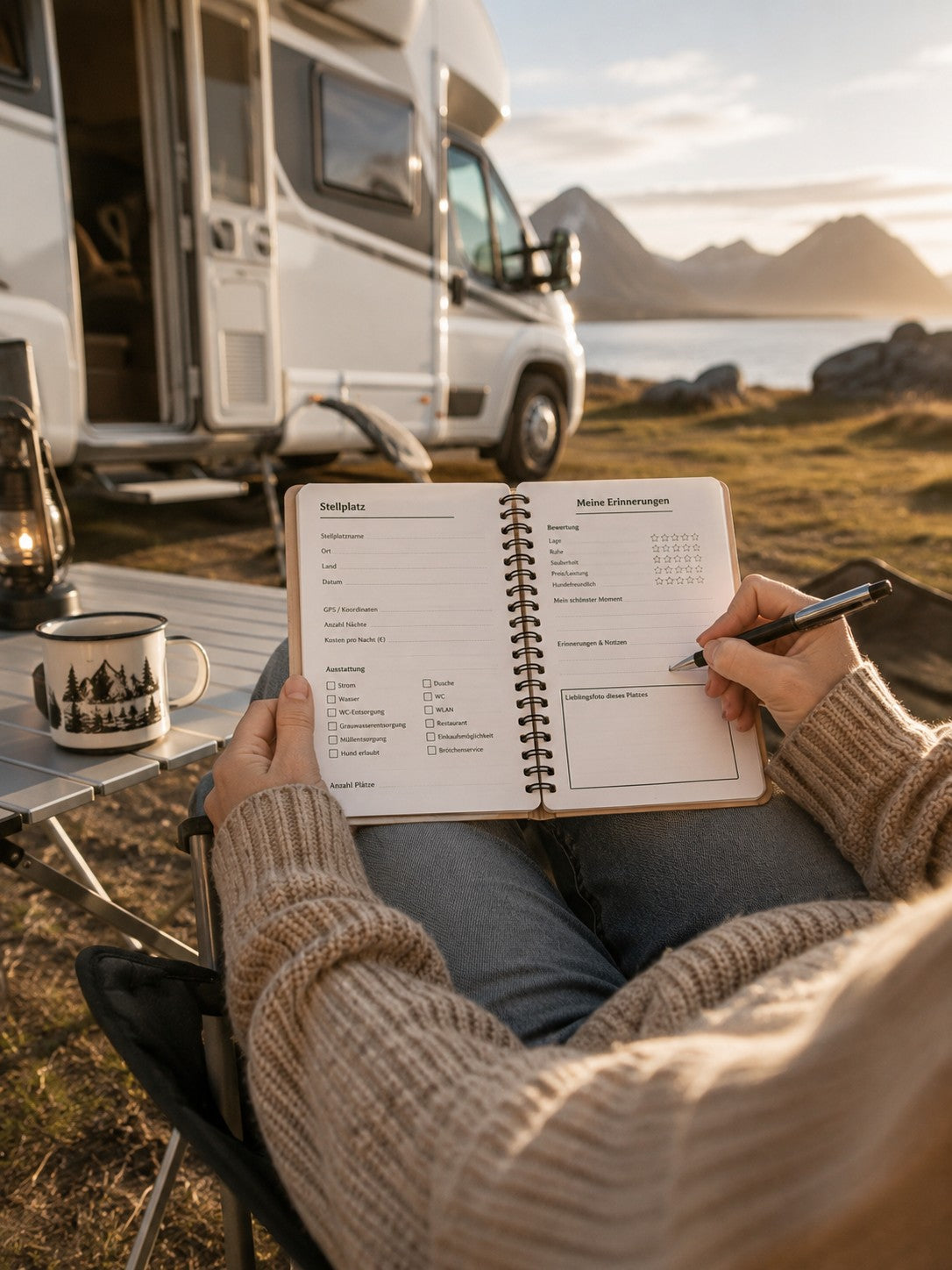 Stellplatzbuch Nordkap Edition aus Holz – Camping Tagebuch für Wohnmobil & Camper | Handgefertigtes Reisetagebuch