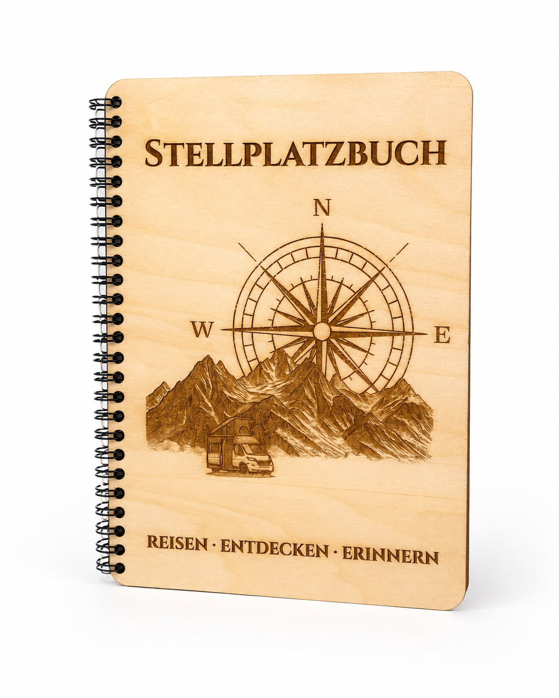 Camping Stellplatzbuch mit Holzcover | Reisetagebuch für Wohnmobil & Camper | 40 Stellplätze | Geschenk für Camper