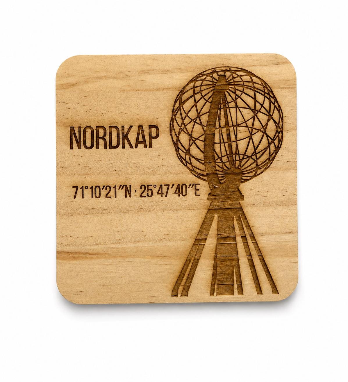 Nordkap Holzuntersetzer graviert | Norwegen Souvenir mit Koordinaten | Camping Geschenk | Wohnmobil Deko | Lasergravur aus Ho