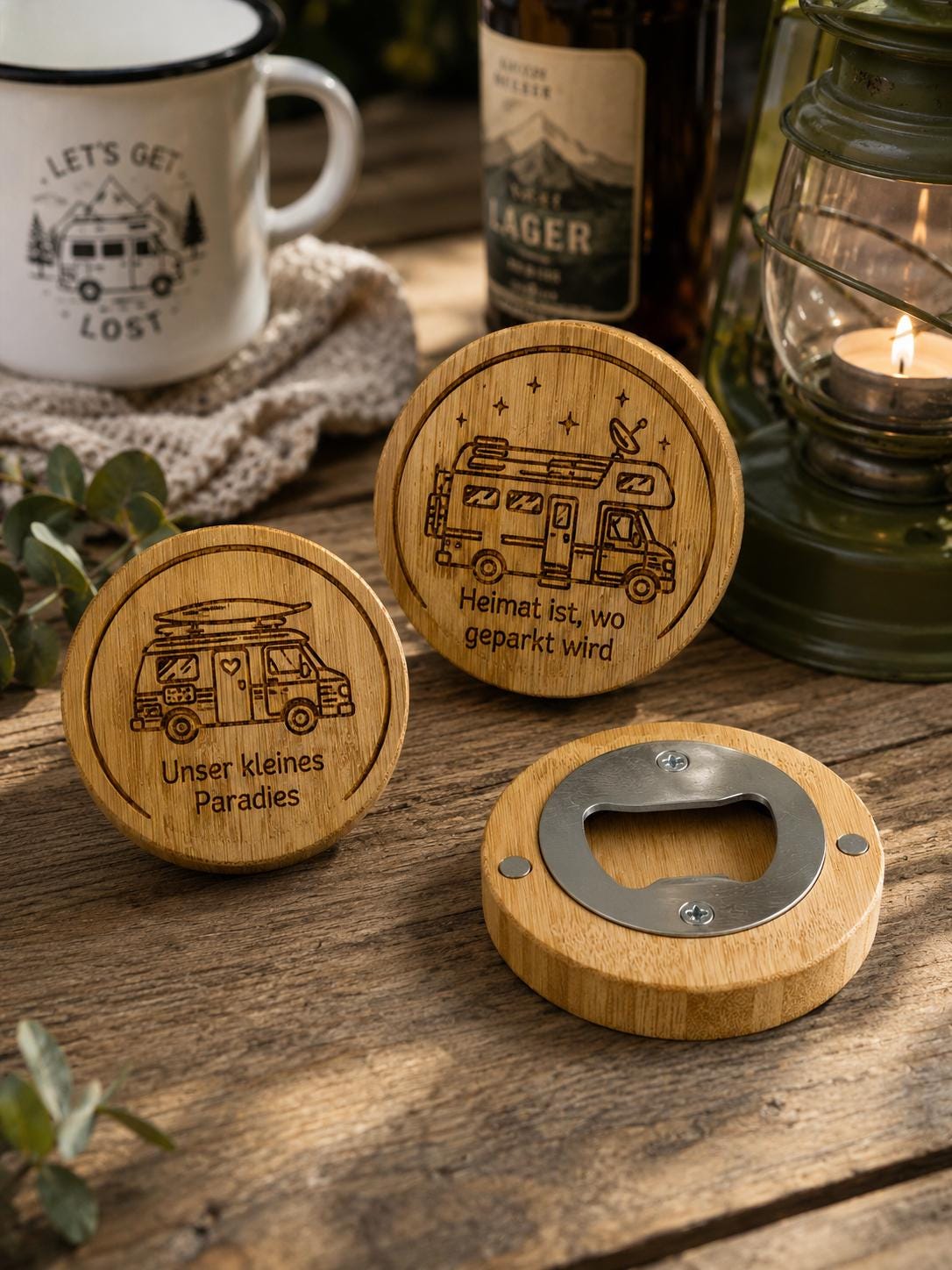 Magnetischer Flaschenöffner aus Bambus | Camper Geschenk | Wohnmobil Geschenk | Camping Flaschenöffner | Kühlschrank Magnet |
