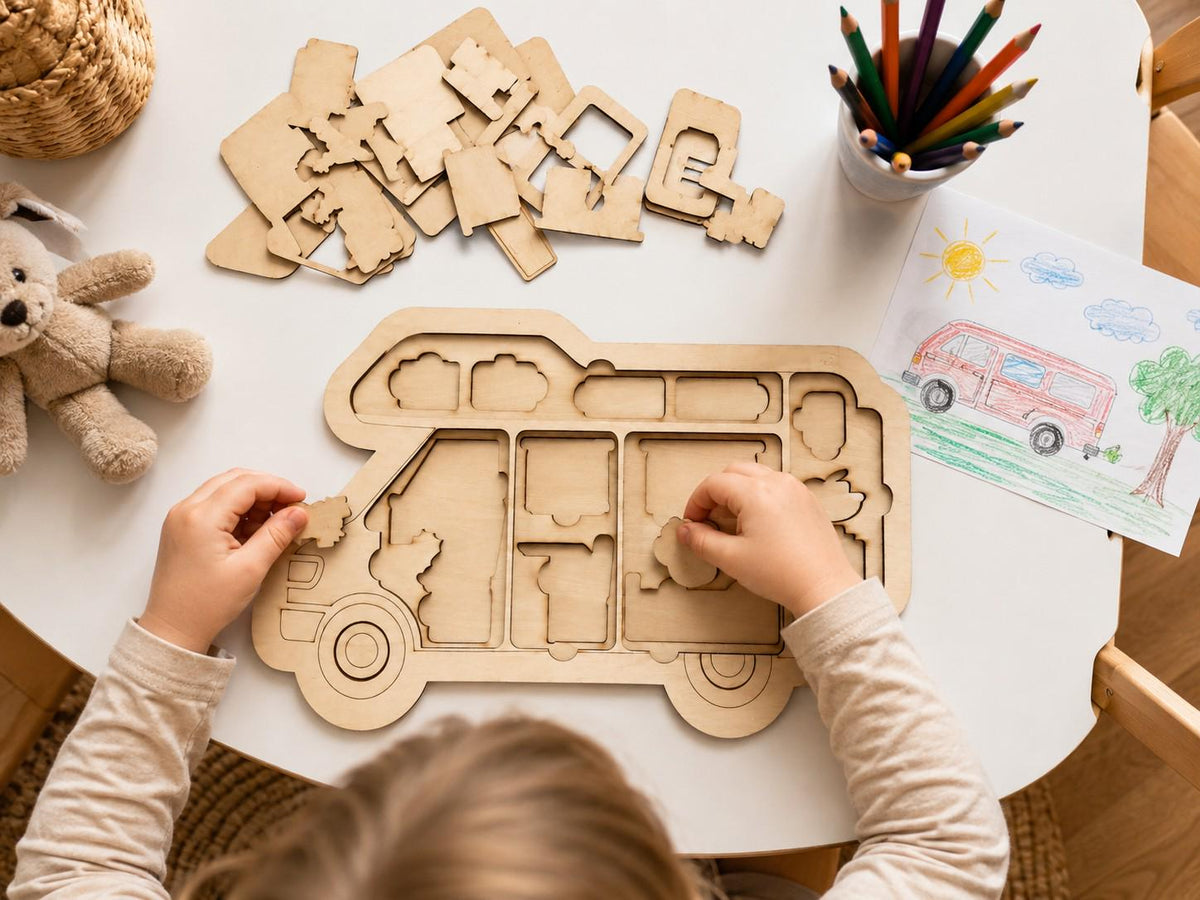 Wohnmobil Holzpuzzle zum Bemalen | Camper Puzzle aus Holz | DIY Bastelset für Campingfans | Geschenk für Wohnmobil-Liebhaber