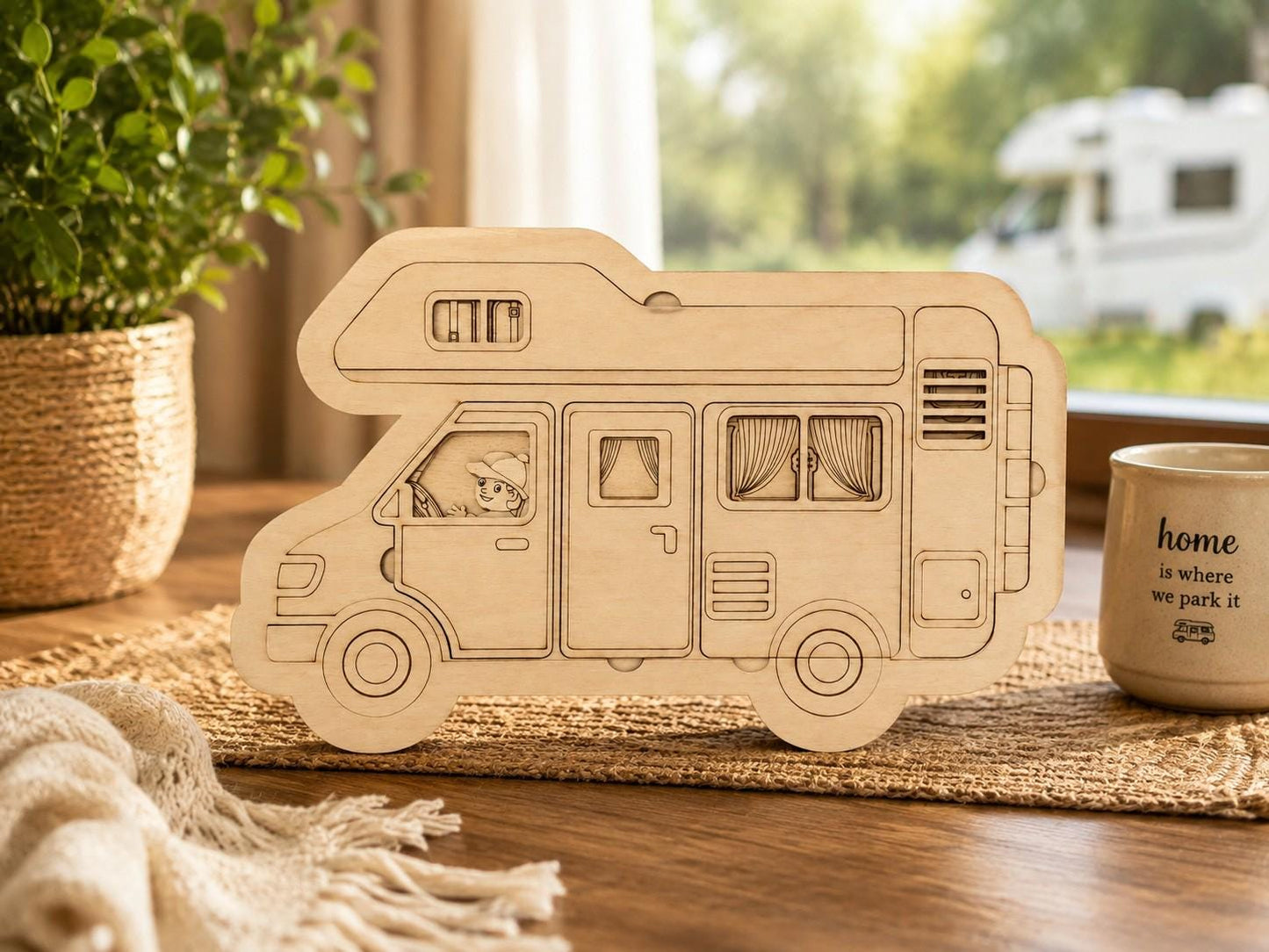 Wohnmobil Holzpuzzle zum Bemalen | Camper Puzzle aus Holz | DIY Bastelset für Campingfans | Geschenk für Wohnmobil-Liebhaber