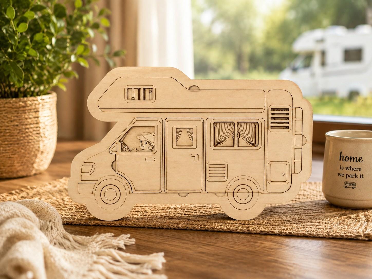 Wohnmobil Holzpuzzle zum Bemalen | Camper Puzzle aus Holz | DIY Bastelset für Campingfans | Geschenk für Wohnmobil-Liebhaber