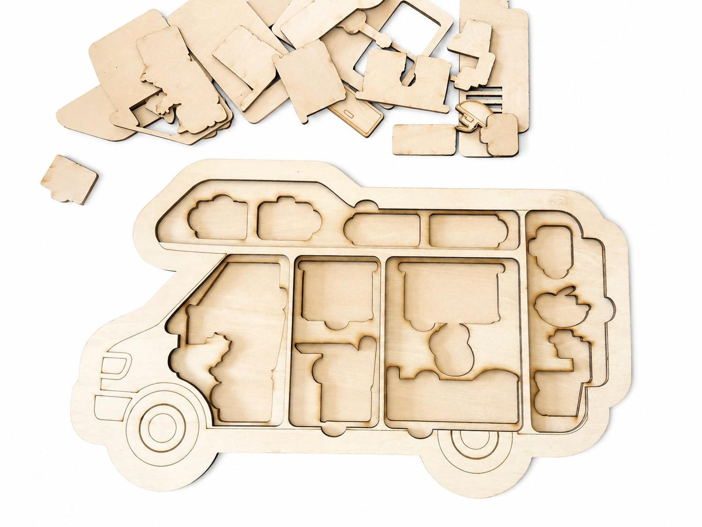 Wohnmobil Holzpuzzle zum Bemalen | Camper Puzzle aus Holz | DIY Bastelset für Campingfans | Geschenk für Wohnmobil-Liebhaber