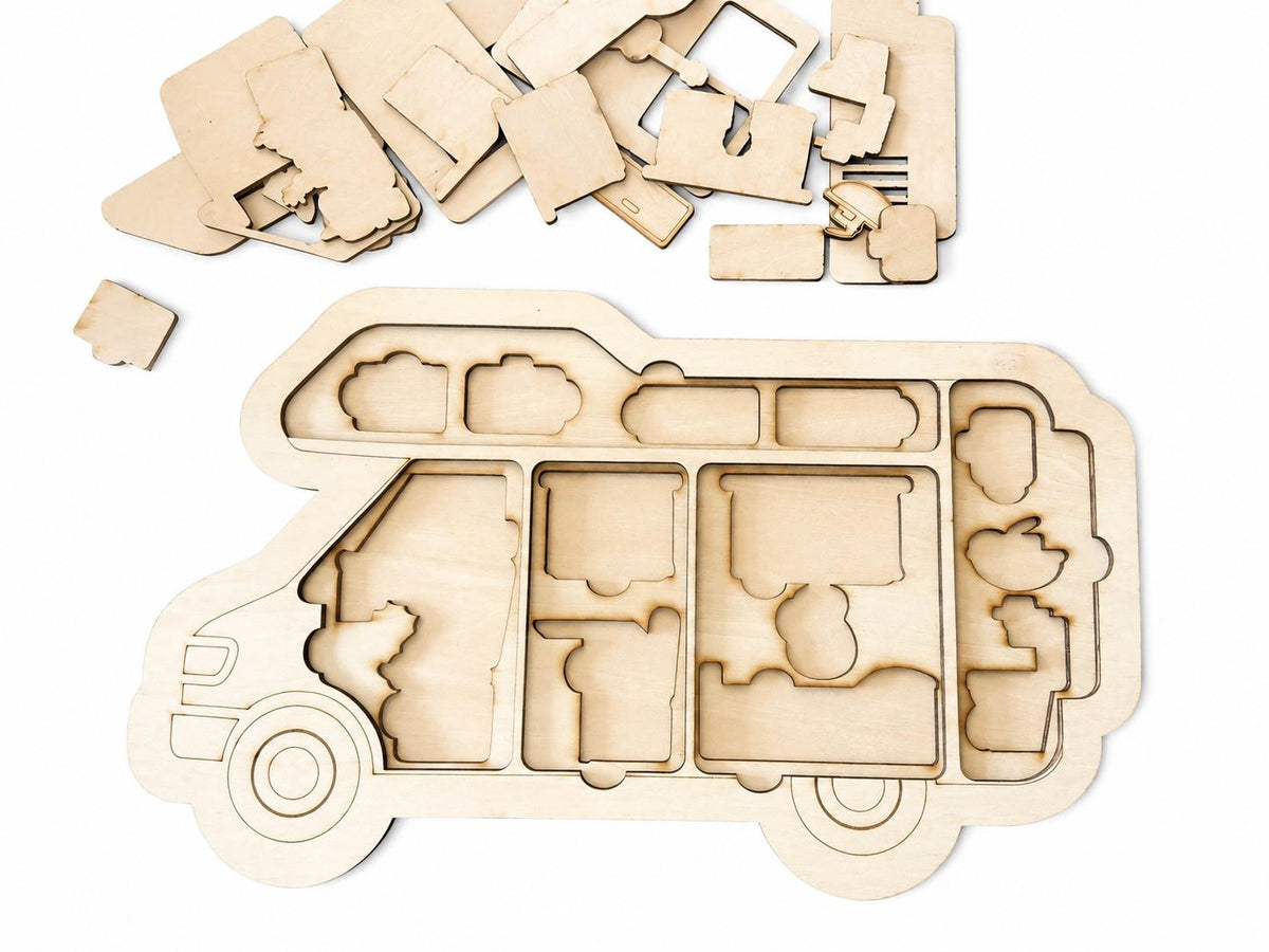 Wohnmobil Holzpuzzle zum Bemalen | Camper Puzzle aus Holz | DIY Bastelset für Campingfans | Geschenk für Wohnmobil-Liebhaber