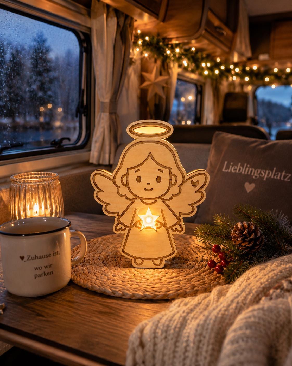 Engelslicht – leuchtender Holzengel mit Stern | Schutzengel-Leuchte | Weihnachtsdeko & Geschenkidee