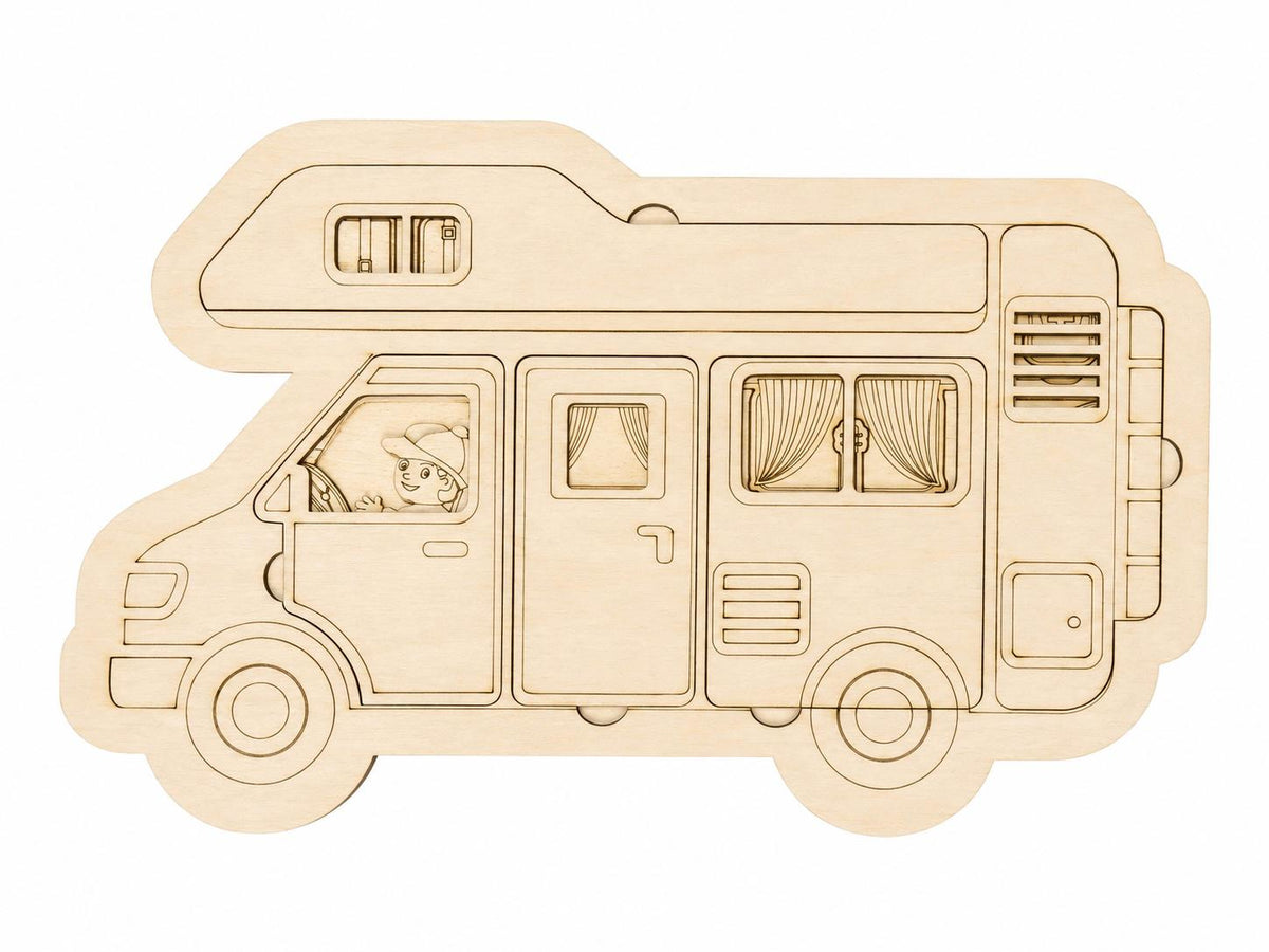 Wohnmobil Holzpuzzle zum Bemalen | Camper Puzzle aus Holz | DIY Bastelset für Campingfans | Geschenk für Wohnmobil-Liebhaber